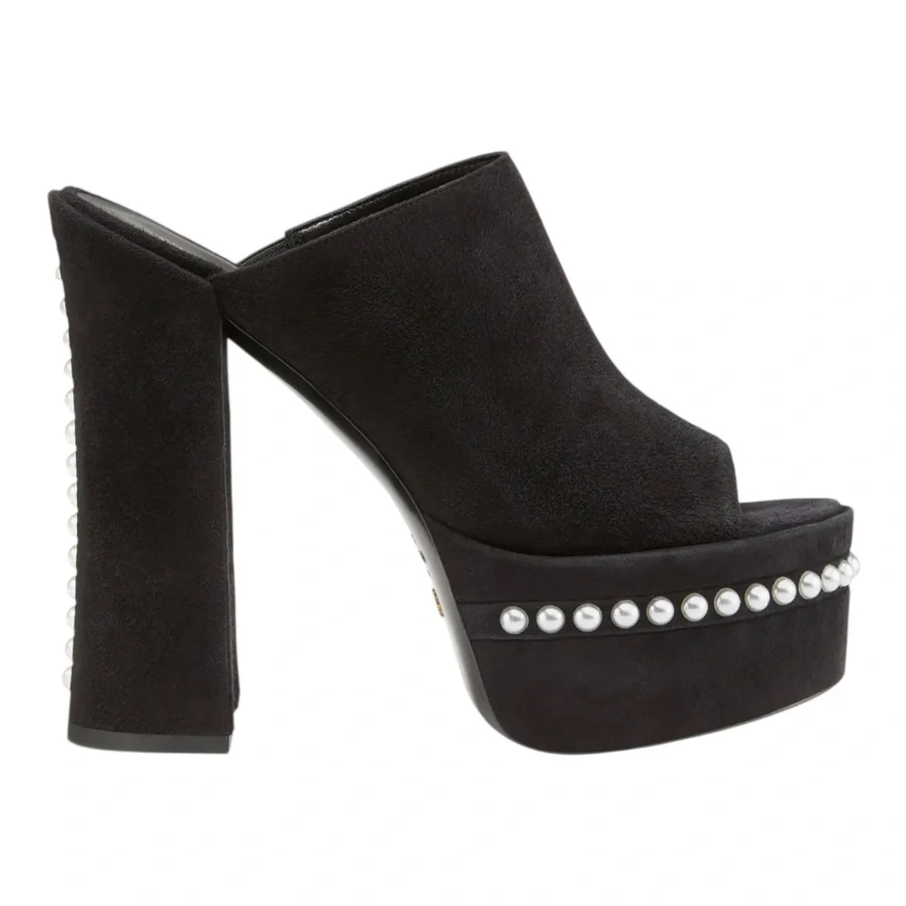 Stuart Weitzman Skyhigh Pearl Platform Slide Mule –Black –Size 39 / 8.5B US– NIB